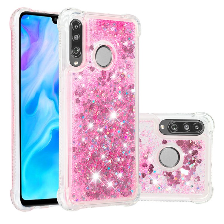 Liquid Glitter Powder Patterned Quicksand Shockproof TPU Back Case for Huawei P30 Lite / nova 4e - Pink Love Hearts-1