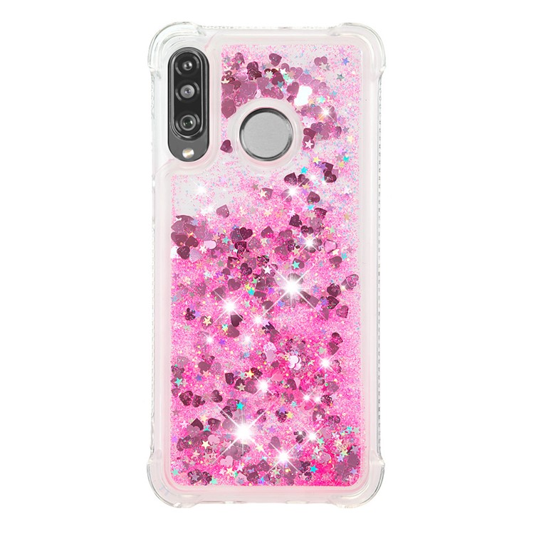 Liquid Glitter Powder Patterned Quicksand Shockproof TPU Back Case for Huawei P30 Lite / nova 4e - Pink Love Hearts-2