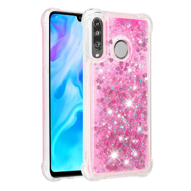 Liquid Glitter Powder Patterned Quicksand Shockproof TPU Back Case for Huawei P30 Lite / nova 4e - Pink Love Hearts-3