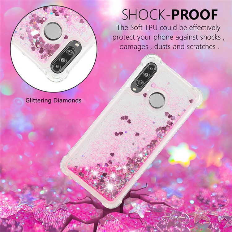 Liquid Glitter Powder Patterned Quicksand Shockproof TPU Back Case for Huawei P30 Lite / nova 4e - Pink Love Hearts-4