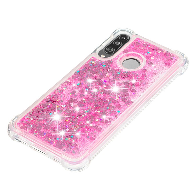 Liquid Glitter Powder Patterned Quicksand Shockproof TPU Back Case for Huawei P30 Lite / nova 4e - Pink Love Hearts-6