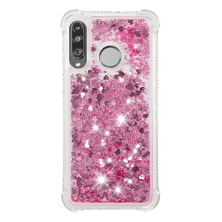 Liquid Glitter Powder Patterned Quicksand Shockproof TPU Back Case for Huawei P30 Lite / nova 4e - Diamond Rose Gold Love Hearts-2
