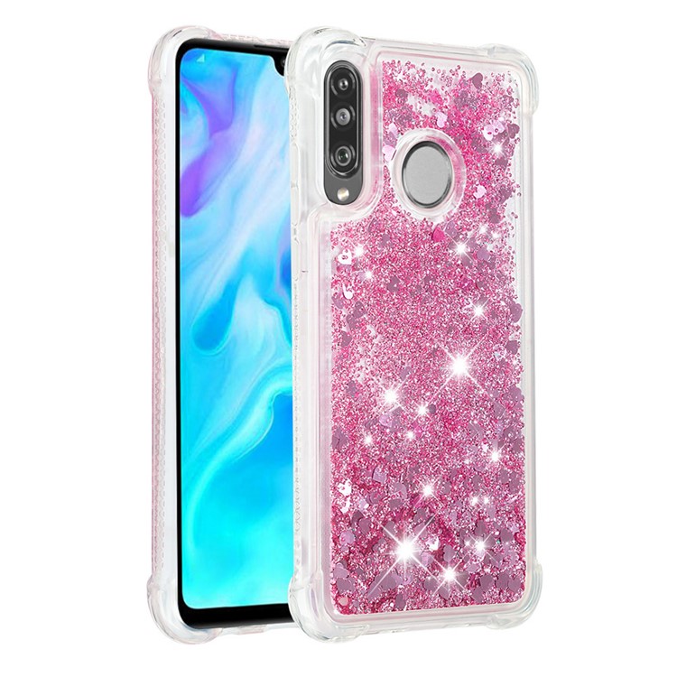 Liquid Glitter Powder Patterned Quicksand Shockproof TPU Back Case for Huawei P30 Lite / nova 4e - Diamond Rose Gold Love Hearts-3