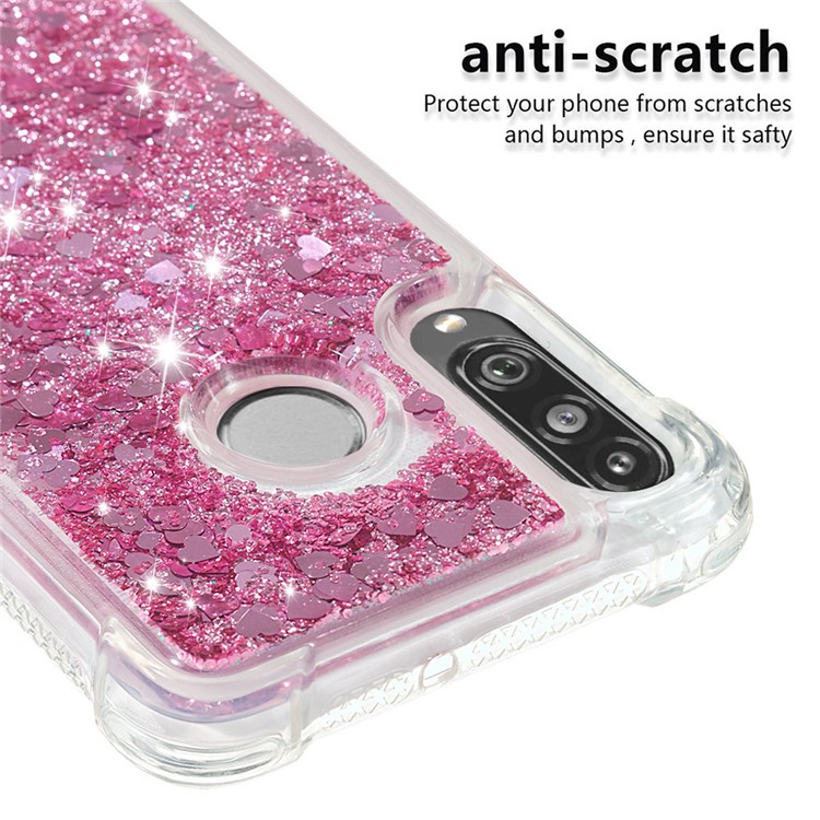 Liquid Glitter Powder Patterned Quicksand Shockproof TPU Back Case for Huawei P30 Lite / nova 4e - Diamond Rose Gold Love Hearts-5