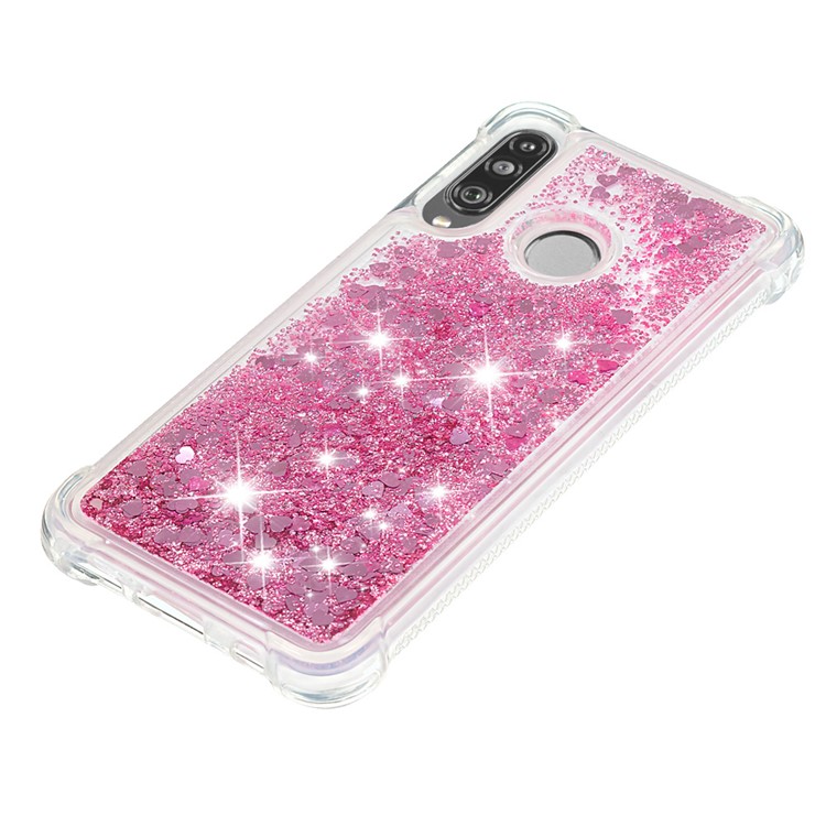 Liquid Glitter Powder Patterned Quicksand Shockproof TPU Back Case for Huawei P30 Lite / nova 4e - Diamond Rose Gold Love Hearts-6