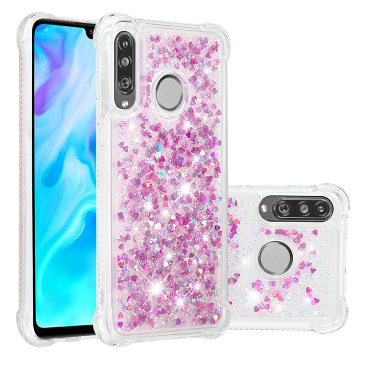 Liquid Glitter Powder Patterned Quicksand Shockproof TPU Back Case for Huawei P30 Lite / nova 4e - Rose Love Hearts-1