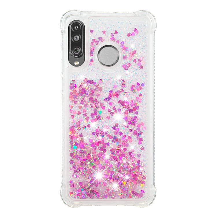 Liquid Glitter Powder Patterned Quicksand Shockproof TPU Back Case for Huawei P30 Lite / nova 4e - Rose Love Hearts-2