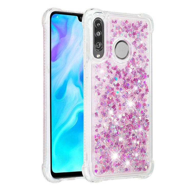 Liquid Glitter Powder Patterned Quicksand Shockproof TPU Back Case for Huawei P30 Lite / nova 4e - Rose Love Hearts-3