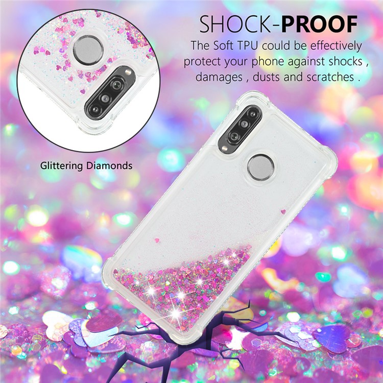 Liquid Glitter Powder Patterned Quicksand Shockproof TPU Back Case for Huawei P30 Lite / nova 4e - Rose Love Hearts-4
