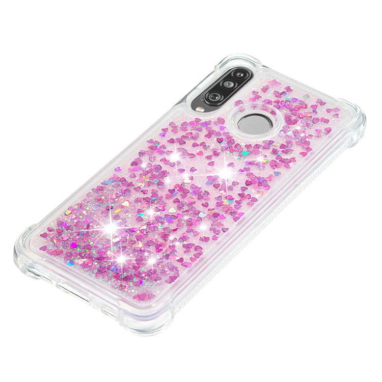 Liquid Glitter Powder Patterned Quicksand Shockproof TPU Back Case for Huawei P30 Lite / nova 4e - Rose Love Hearts-6