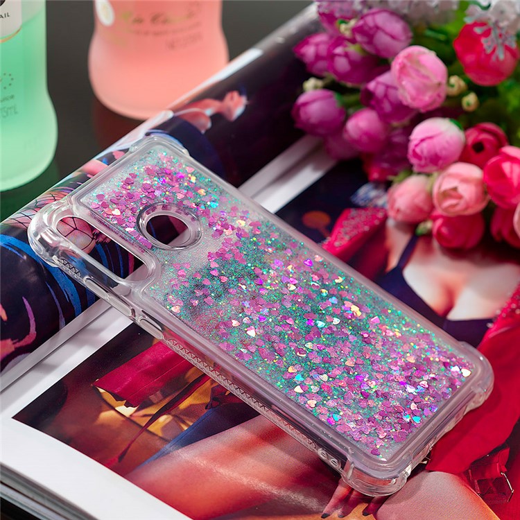 Liquid Glitter Powder Patterned Quicksand Shockproof TPU Back Case for Huawei P30 Lite / nova 4e - Rose Love Hearts-7
