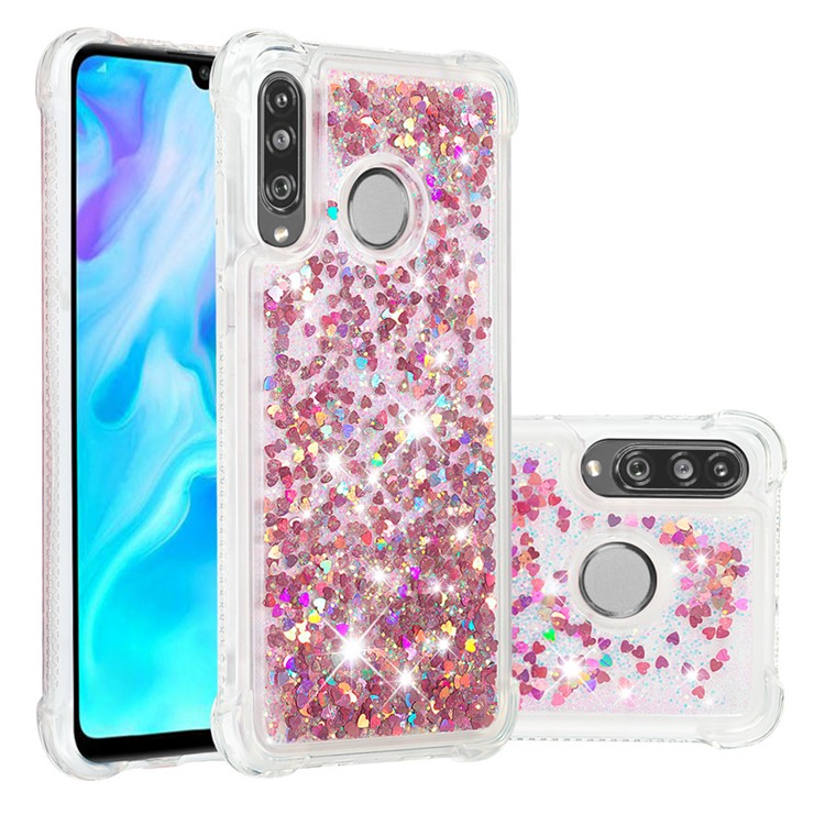 Liquid Glitter Powder Patterned Quicksand Shockproof TPU Back Case for Huawei P30 Lite / nova 4e - Rose Gold Love Hearts-1