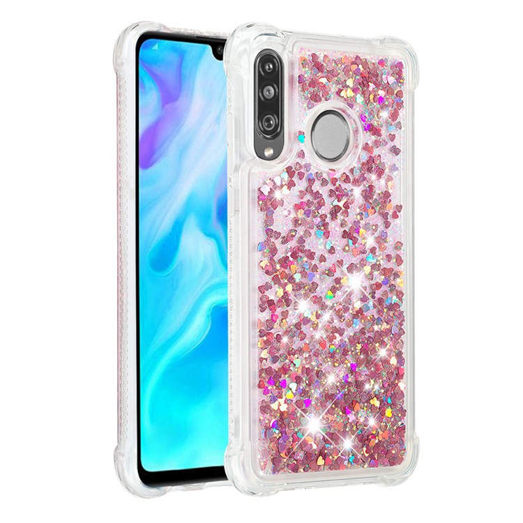 Liquid Glitter Powder Patterned Quicksand Shockproof TPU Back Case for Huawei P30 Lite / nova 4e - Rose Gold Love Hearts-3