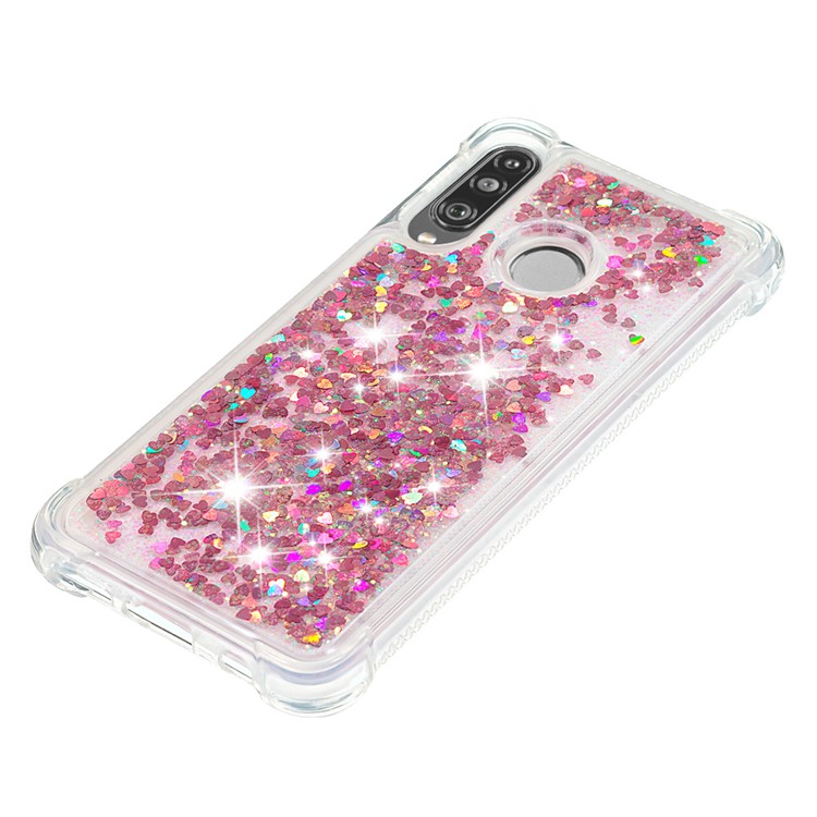 Liquid Glitter Powder Patterned Quicksand Shockproof TPU Back Case for Huawei P30 Lite / nova 4e - Rose Gold Love Hearts-6