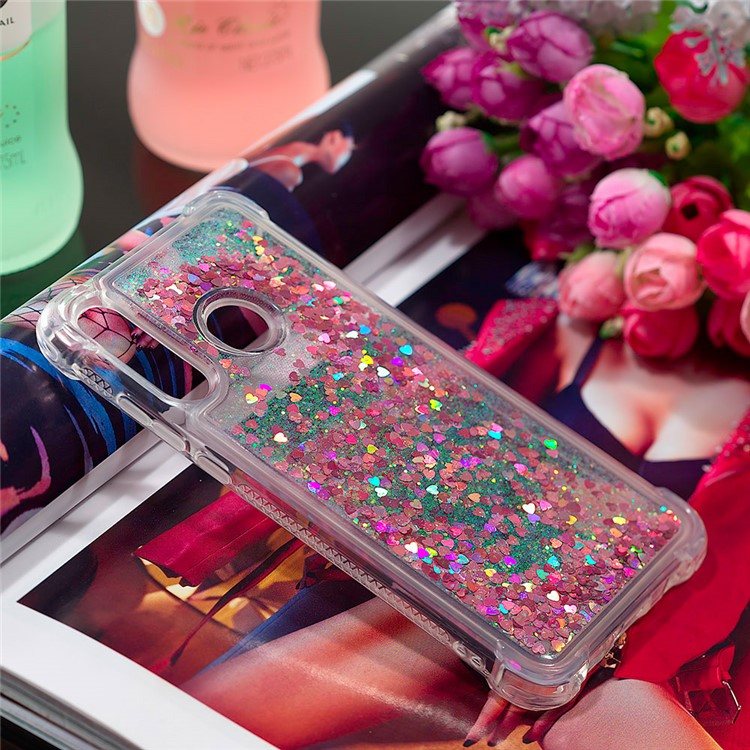 Liquid Glitter Powder Patterned Quicksand Shockproof TPU Back Case for Huawei P30 Lite / nova 4e - Rose Gold Love Hearts-7