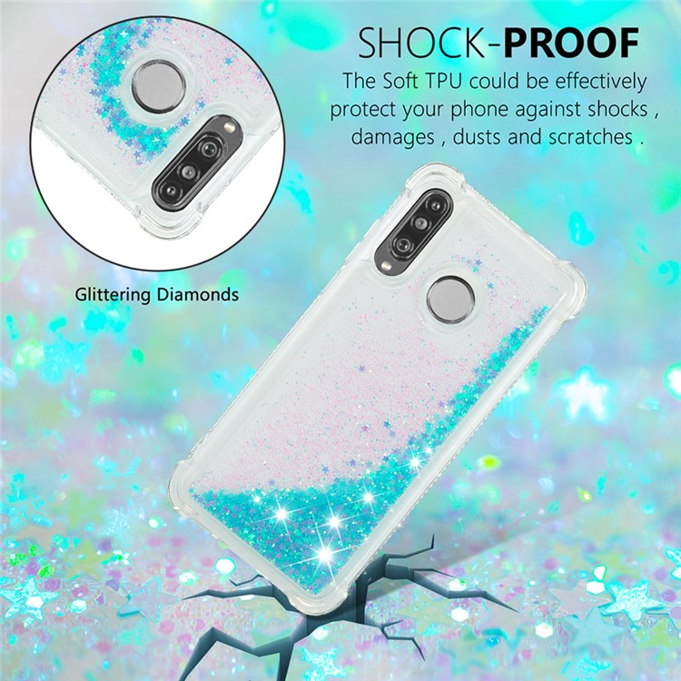 Liquid Glitter Powder Patterned Quicksand Shockproof TPU Back Case for Huawei P30 Lite / nova 4e - Silver Blue Stars-4