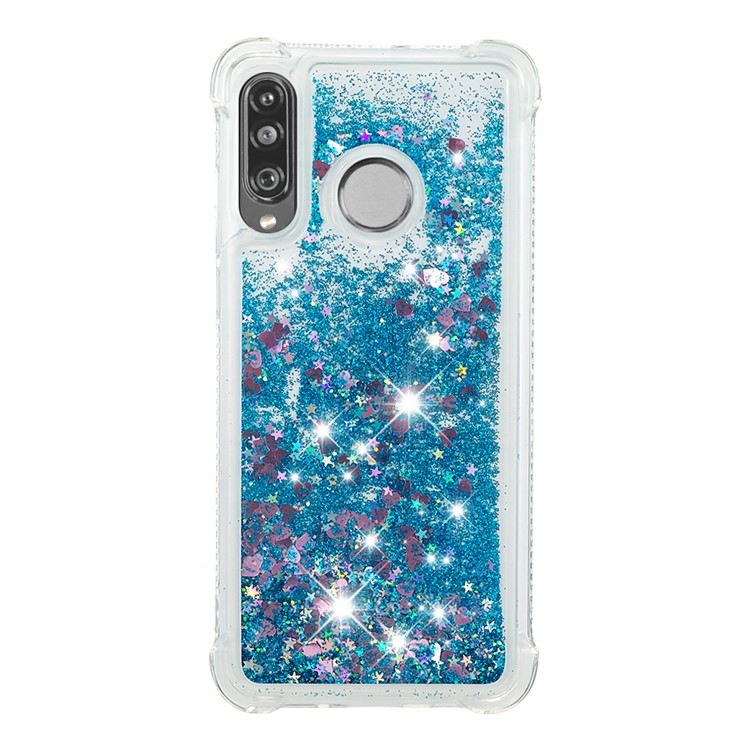 Liquid Glitter Powder Patterned Quicksand Shockproof TPU Back Case for Huawei P30 Lite / nova 4e - Blue Love Hearts-2