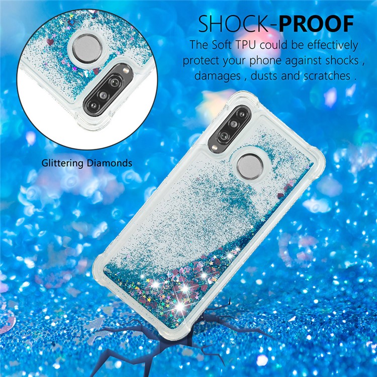 Liquid Glitter Powder Patterned Quicksand Shockproof TPU Back Case for Huawei P30 Lite / nova 4e - Blue Love Hearts-4