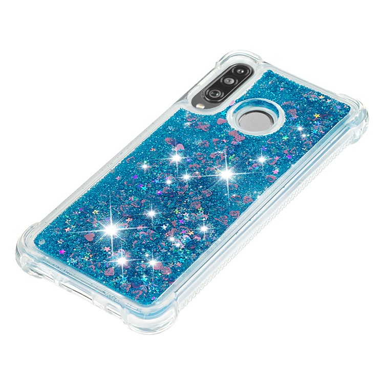 Liquid Glitter Powder Patterned Quicksand Shockproof TPU Back Case for Huawei P30 Lite / nova 4e - Blue Love Hearts-6