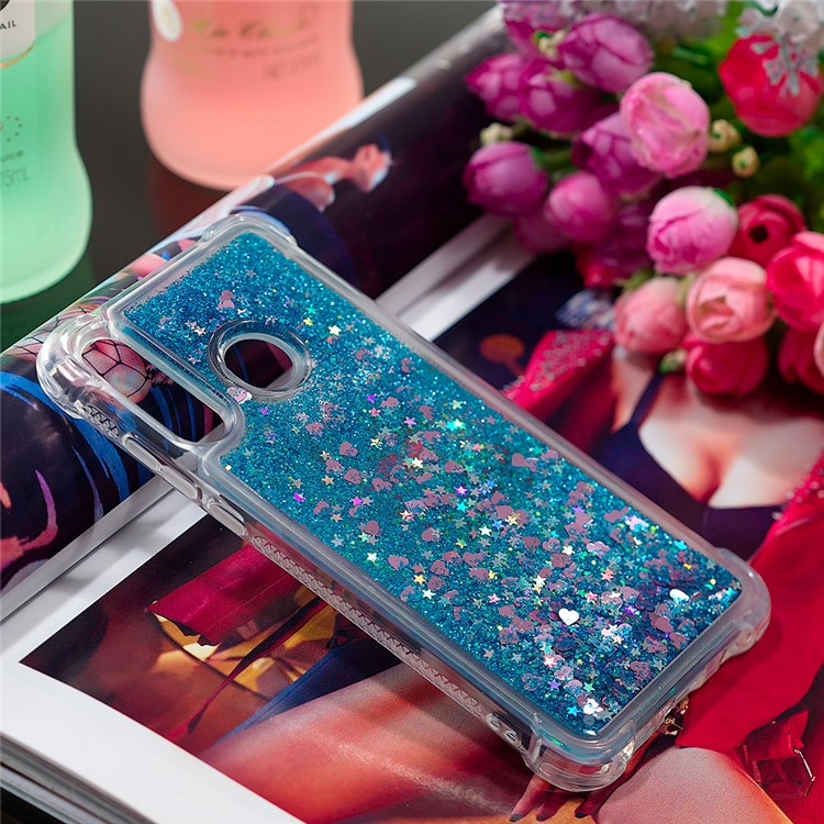 Liquid Glitter Powder Patterned Quicksand Shockproof TPU Back Case for Huawei P30 Lite / nova 4e - Blue Love Hearts-7