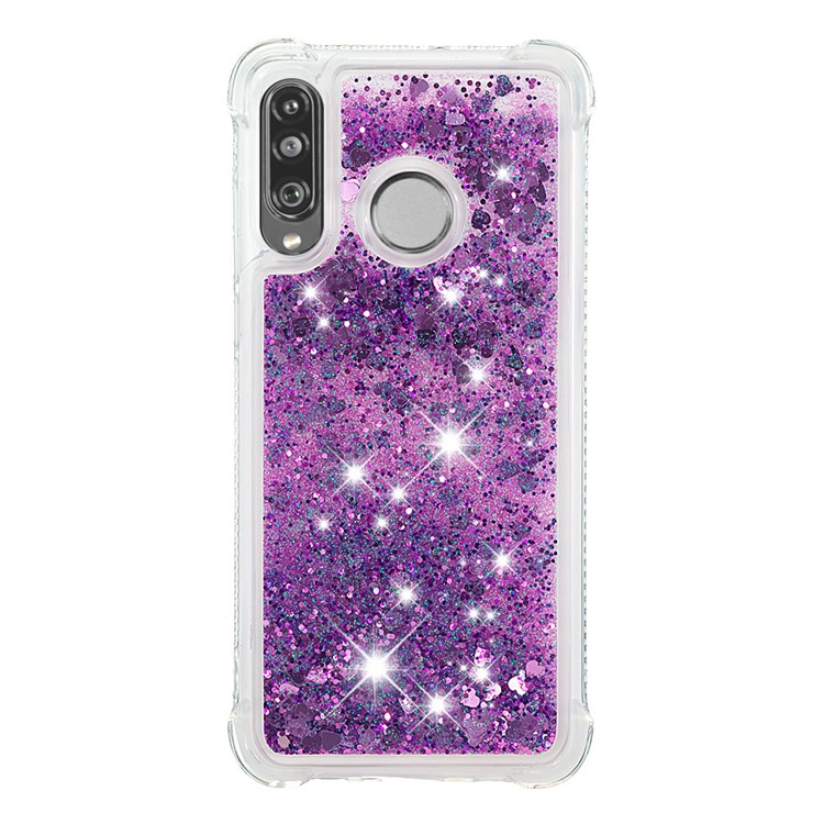 Liquid Glitter Powder Patterned Quicksand Shockproof TPU Back Case for Huawei P30 Lite / nova 4e - Dark Purple Love Hearts-2