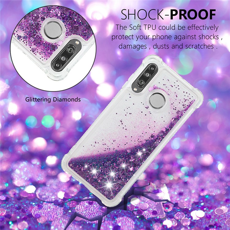 Liquid Glitter Powder Patterned Quicksand Shockproof TPU Back Case for Huawei P30 Lite / nova 4e - Dark Purple Love Hearts-4