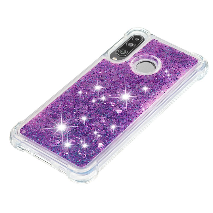 Liquid Glitter Powder Patterned Quicksand Shockproof TPU Back Case for Huawei P30 Lite / nova 4e - Dark Purple Love Hearts-6