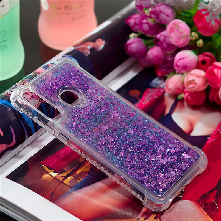 Liquid Glitter Powder Patterned Quicksand Shockproof TPU Back Case for Huawei P30 Lite / nova 4e - Dark Purple Love Hearts-7