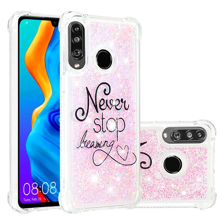 Liquid Glitter Powder Patterned Quicksand Shockproof TPU Back Case for Huawei P30 Lite / nova 4e - Never Stop Dreaming-1