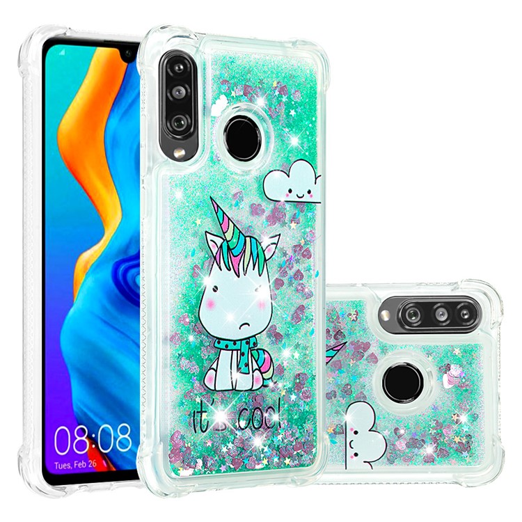 Liquid Glitter Powder Patterned Quicksand Shockproof TPU Back Case for Huawei P30 Lite / nova 4e - Unicorn-1
