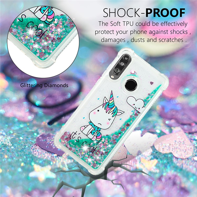 Liquid Glitter Powder Patterned Quicksand Shockproof TPU Back Case for Huawei P30 Lite / nova 4e - Unicorn-4