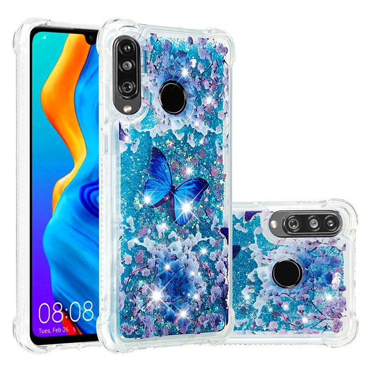Liquid Glitter Powder Patterned Quicksand Shockproof TPU Back Case for Huawei P30 Lite / nova 4e - Blue Butterfly-1