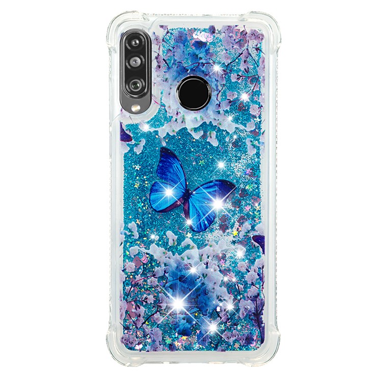 Liquid Glitter Powder Patterned Quicksand Shockproof TPU Back Case for Huawei P30 Lite / nova 4e - Blue Butterfly-2