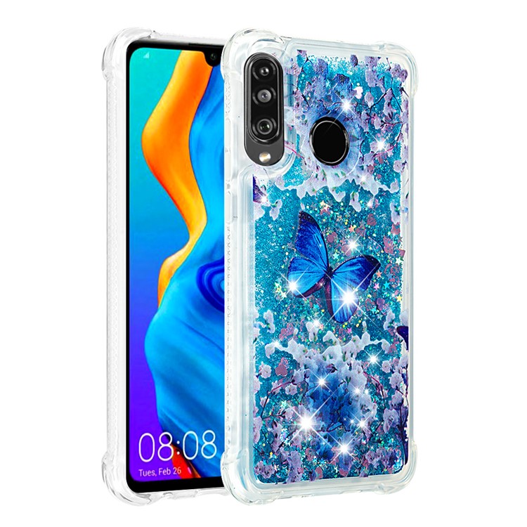 Liquid Glitter Powder Patterned Quicksand Shockproof TPU Back Case for Huawei P30 Lite / nova 4e - Blue Butterfly-3