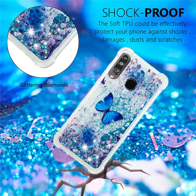 Liquid Glitter Powder Patterned Quicksand Shockproof TPU Back Case for Huawei P30 Lite / nova 4e - Blue Butterfly-4