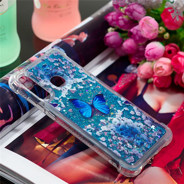 Liquid Glitter Powder Patterned Quicksand Shockproof TPU Back Case for Huawei P30 Lite / nova 4e - Blue Butterfly-7