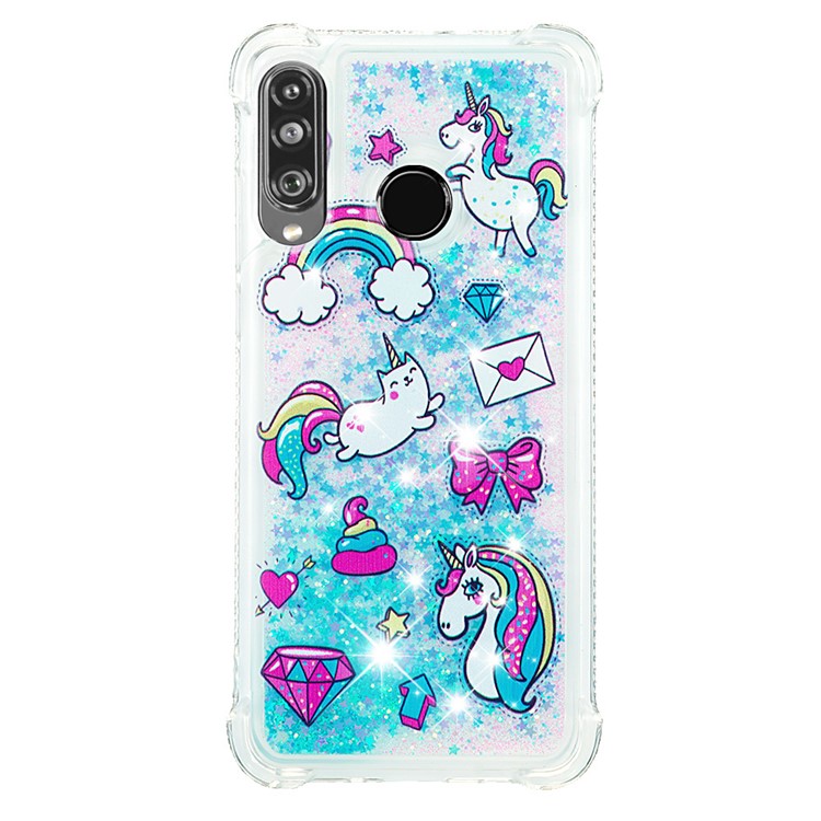 Liquid Glitter Powder Patterned Quicksand Shockproof TPU Back Case for Huawei P30 Lite / nova 4e - Unicorns and Rainbow-2