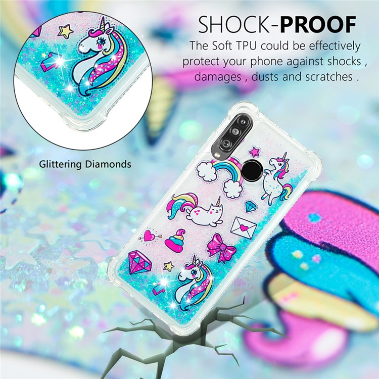 Liquid Glitter Powder Patterned Quicksand Shockproof TPU Back Case for Huawei P30 Lite / nova 4e - Unicorns and Rainbow-4