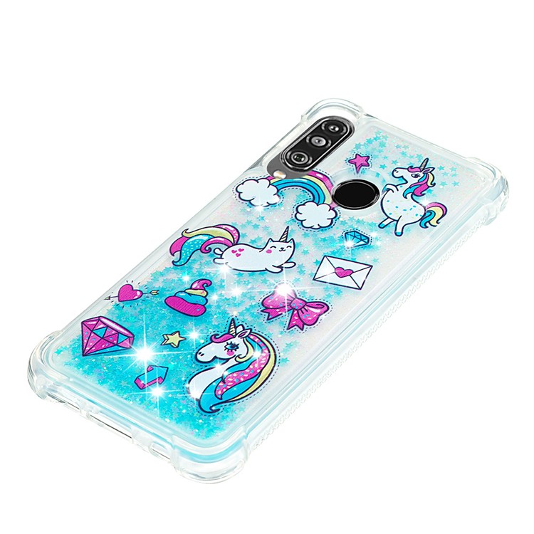 Liquid Glitter Powder Patterned Quicksand Shockproof TPU Back Case for Huawei P30 Lite / nova 4e - Unicorns and Rainbow-6