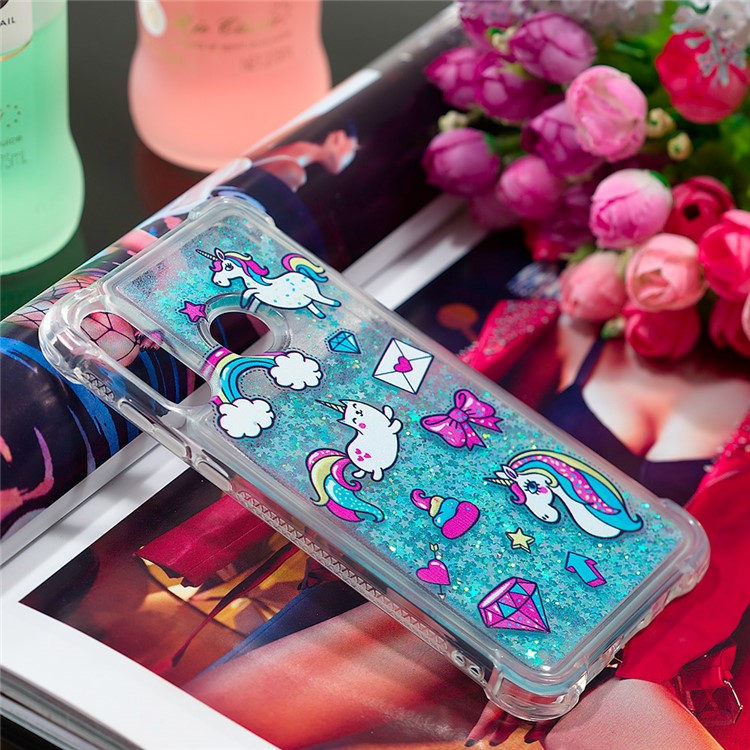 Liquid Glitter Powder Patterned Quicksand Shockproof TPU Back Case for Huawei P30 Lite / nova 4e - Unicorns and Rainbow-7