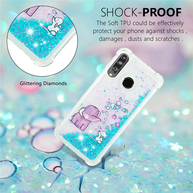 Liquid Glitter Powder Patterned Quicksand Shockproof TPU Back Case for Huawei P30 Lite / nova 4e - Elephant-4