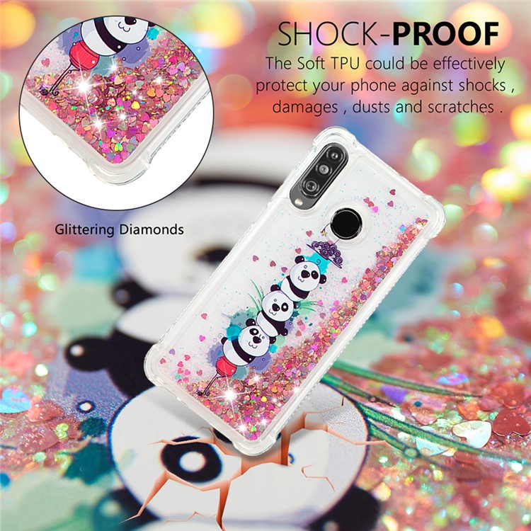 Liquid Glitter Powder Patterned Quicksand Shockproof TPU Back Case for Huawei P30 Lite / nova 4e - Panda-4