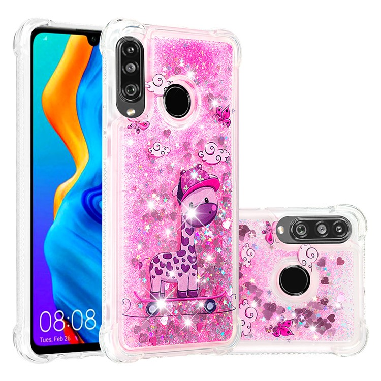 Liquid Glitter Powder Patterned Quicksand Shockproof TPU Back Case for Huawei P30 Lite / nova 4e - Cute Giraffe-1