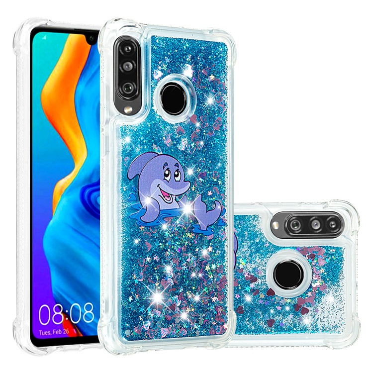 Liquid Glitter Powder Patterned Quicksand Shockproof TPU Back Case for Huawei P30 Lite / nova 4e - Dolphin-1