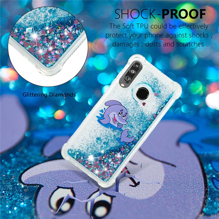 Liquid Glitter Powder Patterned Quicksand Shockproof TPU Back Case for Huawei P30 Lite / nova 4e - Dolphin-4