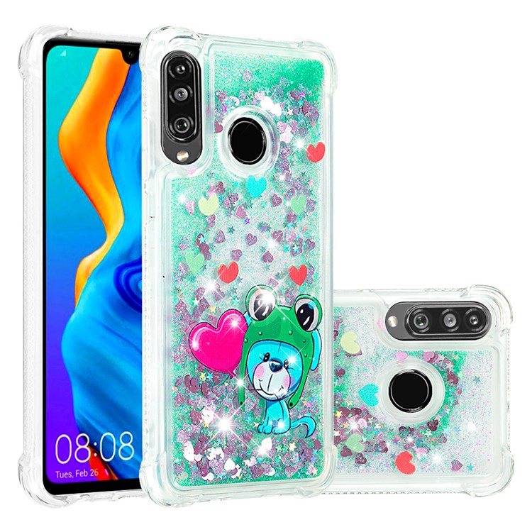 Liquid Glitter Powder Patterned Quicksand Shockproof TPU Back Case for Huawei P30 Lite / nova 4e - Hearts-1