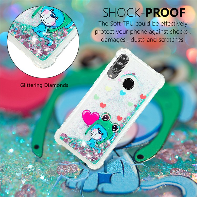 Liquid Glitter Powder Patterned Quicksand Shockproof TPU Back Case for Huawei P30 Lite / nova 4e - Hearts-4