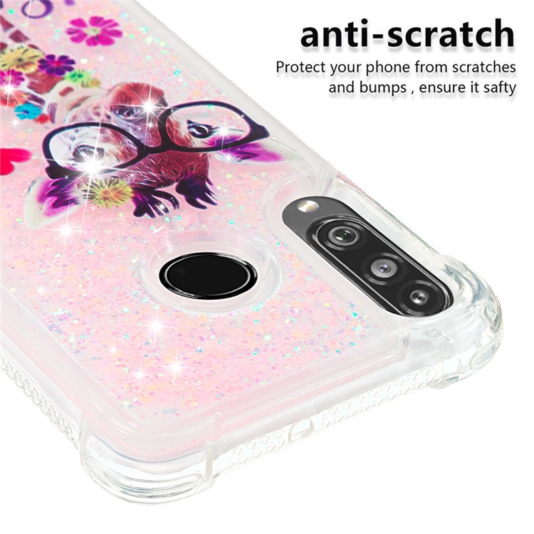 Liquid Glitter Powder Patterned Quicksand Shockproof TPU Back Case for Huawei P30 Lite / nova 4e - Giraffe Wearing Glasses-5