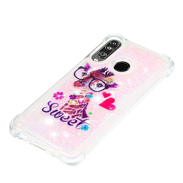 Liquid Glitter Powder Patterned Quicksand Shockproof TPU Back Case for Huawei P30 Lite / nova 4e - Giraffe Wearing Glasses-6