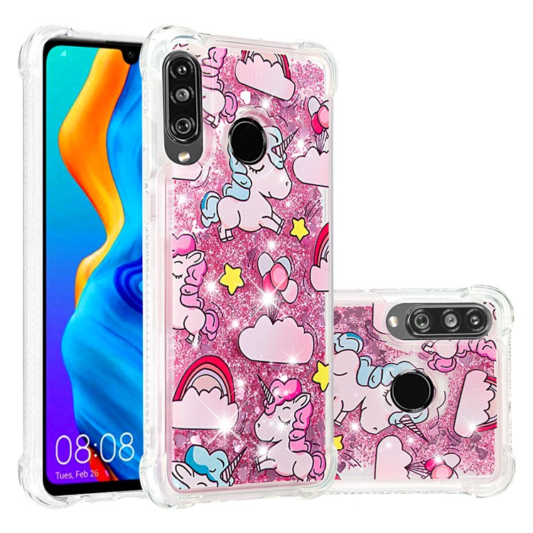Liquid Glitter Powder Patterned Quicksand Shockproof TPU Back Case for Huawei P30 Lite / nova 4e - Unicorn and Cloud-1